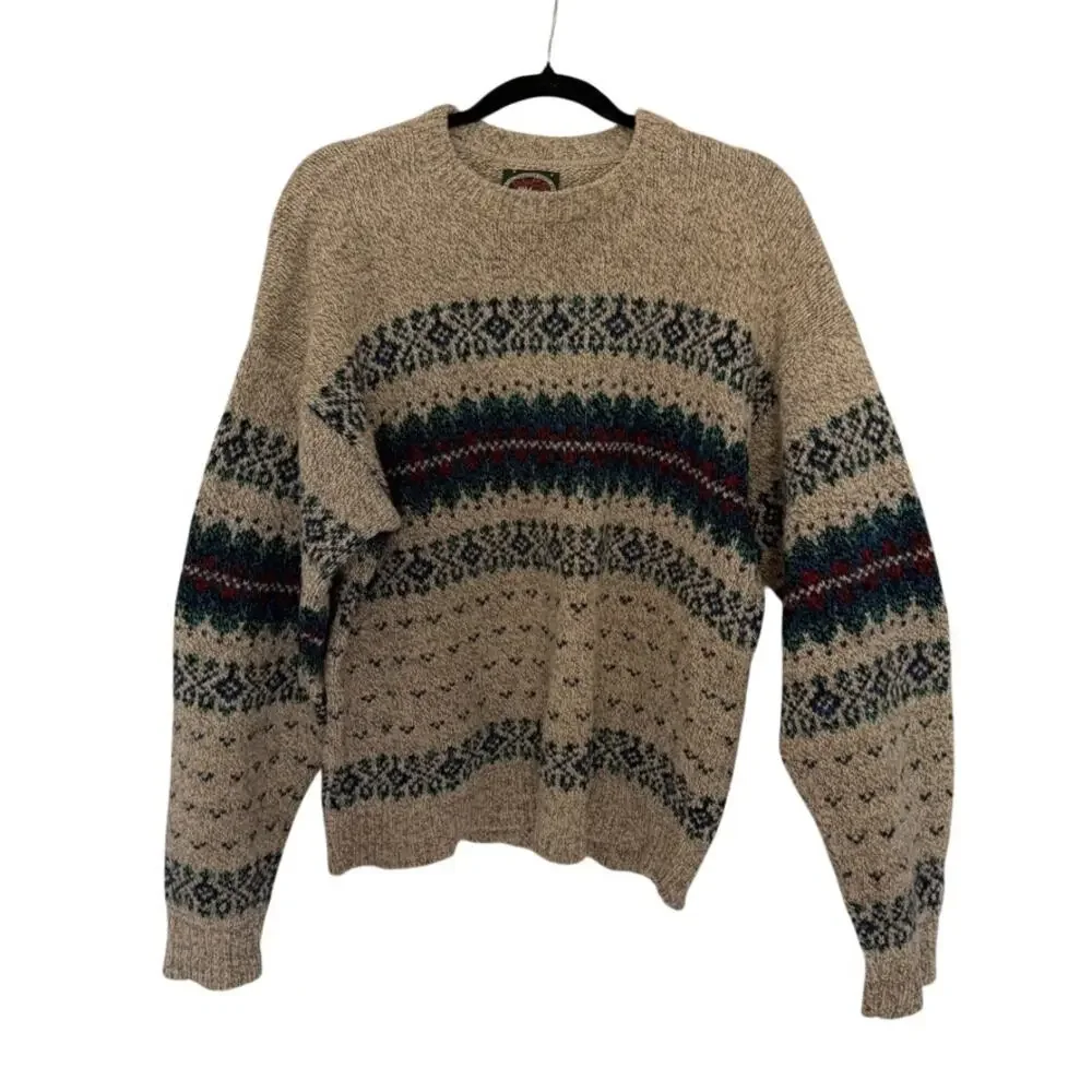 90s Vintage Alps Rugged Outdoors Wool Knit Fair Isle Pullover Sweater Mens M - Picture 2 of 6